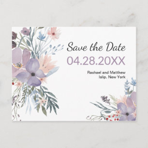 Violet Meadow Waterverf Floral Save the Date Aankondigingskaart
