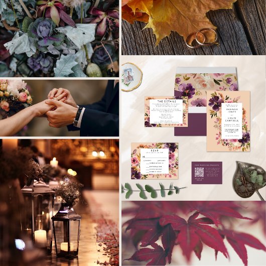 Violet Meadows Modern Herfst Bloemen Programmakaart