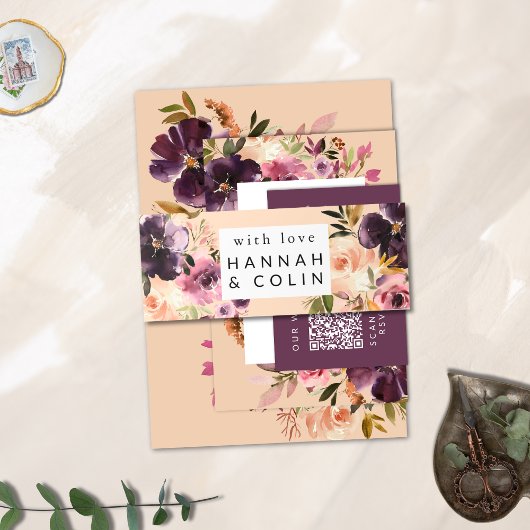 Violet Meadows Modern Herfst Bloemen Uitnodigingen Wikkel