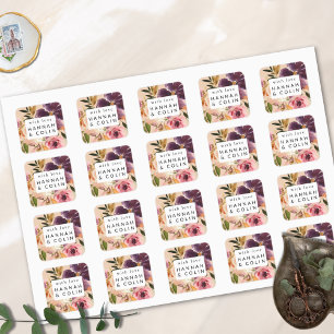 Violet Meadows Modern Herfst Bloemen Vierkante Sticker