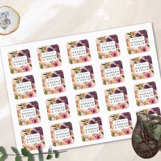 Violet Meadows Modern Herfst Bloemen Vierkante Sticker