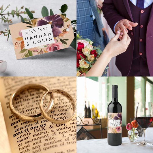 Violet Meadows Modern Herfst Bloemen Wijn Etiket