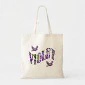 Violet, meisjesnaam gemaakt met Paarse pansieën, Tote Bag (Voorkant)
