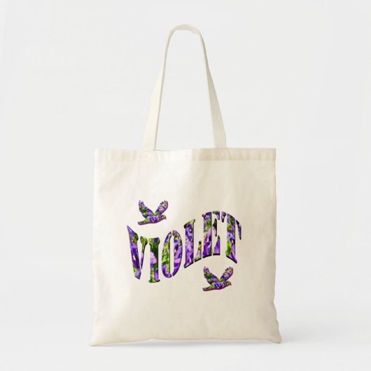 Violet, meisjesnaam gemaakt met Paarse pansieën, Tote Bag (Voorkant)