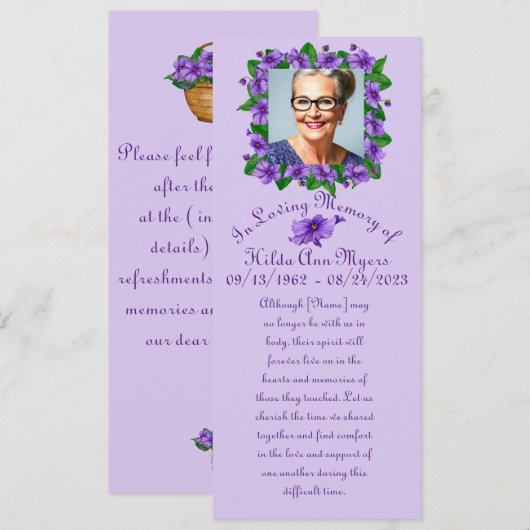 Violet Memorial/Funeral Kaart (Voorkant / Achterkant)