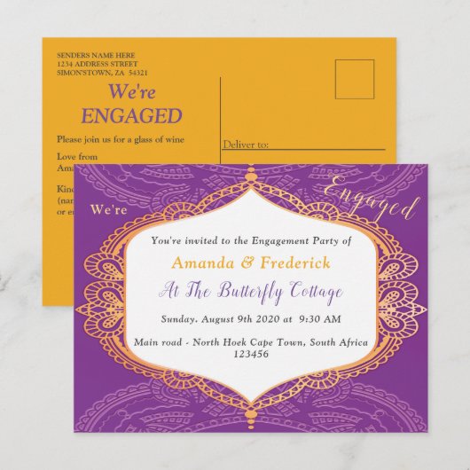 Violet met Gold Mandalas Uitnodiging Briefkaart (Voorkant / Achterkant)