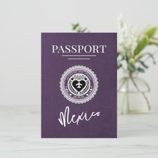 Violet Mexico Passport Bewaar de datum Save The Date (Staand voorkant)