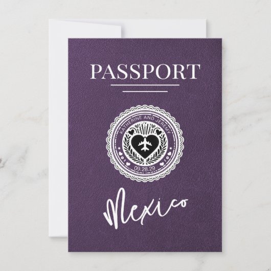 Violet Mexico Passport Bewaar de datum Save The Date (Voorkant)