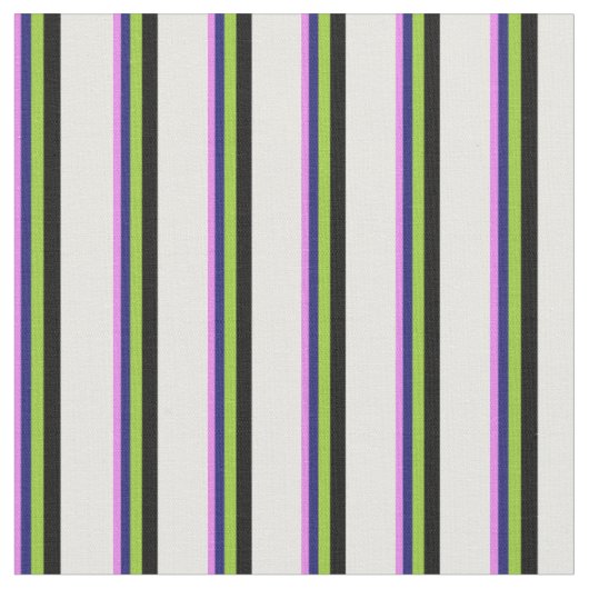 Violet, Midnight Blue, Green, Black & White Lines Stof (Close Up)