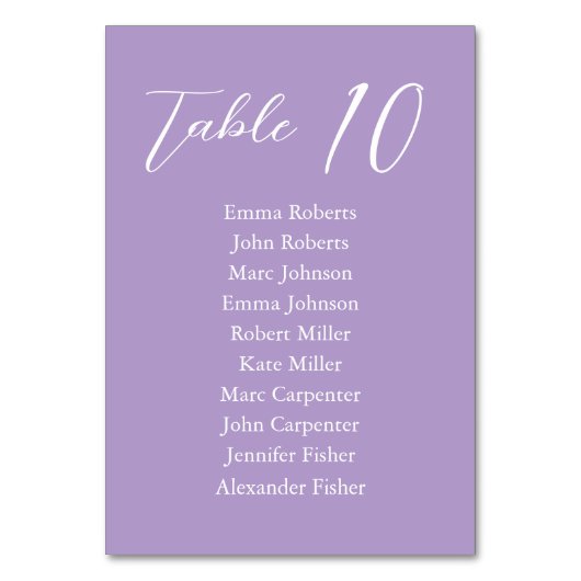 Violet Minimalist Script Wedding Zitplaatsen Plan Kaart (Voorkant)