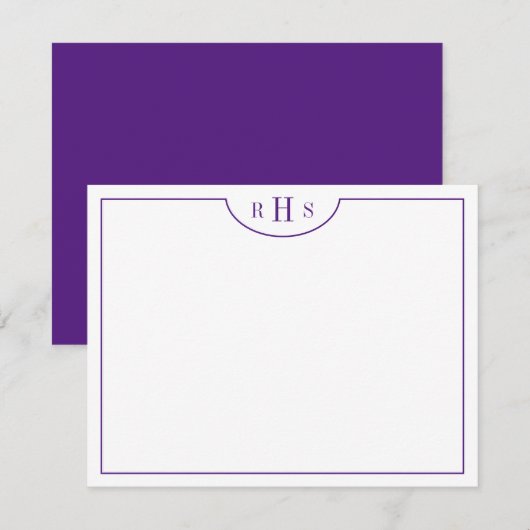 Violet minimalistisch drie monogram één rand notitiekaartje (Voorkant / Achterkant)