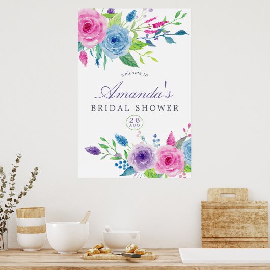 Violet Mix Waterverf Floral Vrijgezellenfeest Welk Poster (Keuken)