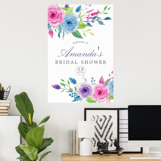 Violet Mix Waterverf Floral Vrijgezellenfeest Welk Poster (Thuiskantoor)