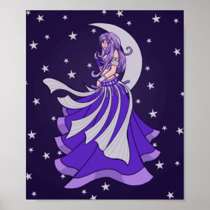 Violet Moon Goddess Belly Dancer Paarse Art MoonCh Poster