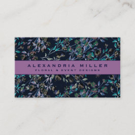 Violet & Navy Blue Elegant Dainty Floral Pattern Visitekaartje