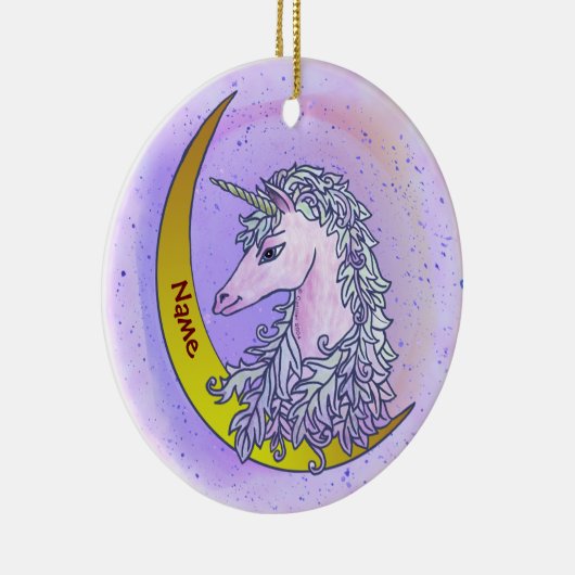 Violet Night Moon Unicorn Keramisch Ornament (Rechts)