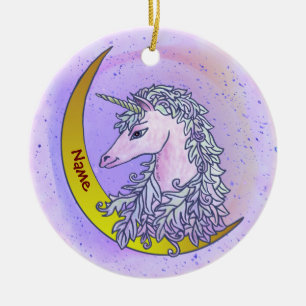 Violet Night Moon Unicorn Keramisch Ornament