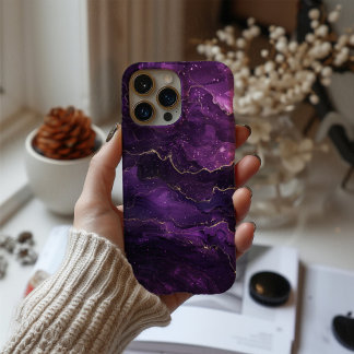 Violet Obscura Luxe Diep Paarse Marmer Goud iPhone 16 Hoesje