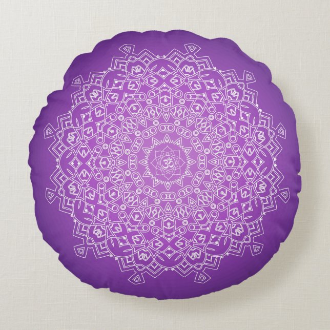 Violet Om Mandala Meditation Round Pillow Rond Kussen (Voorkant)