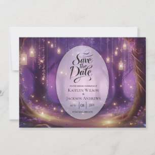 Violet om middernacht Betoverd bos-huwelijk Save The Date