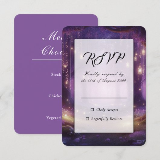 Violet om Middernacht Betoverde Bos Bruiloft RSVP Kaartje (Voorkant / Achterkant)