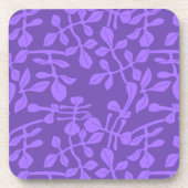 Violet op Paarse Leaf Pattern Onderzetter Set van  (Voorkant)