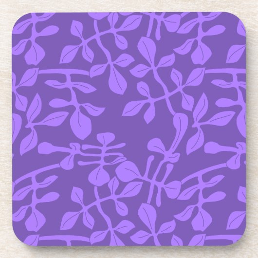 Violet op Paarse Leaf Pattern Onderzetter Set van  (Voorkant)