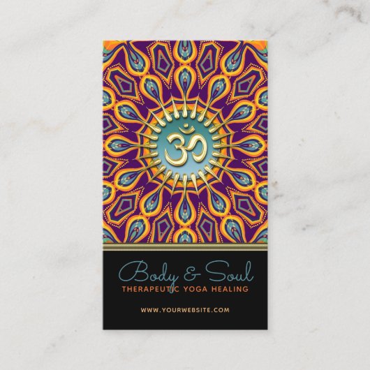 Violet Oranje Blauwgroen Mandala Energy Yoga Om Ne Visitekaartje (Voorkant)