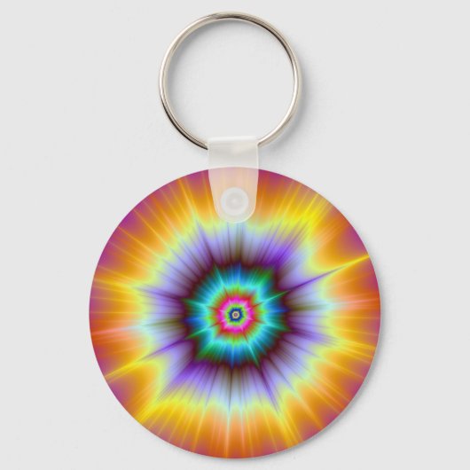 Violet Oranje en Turquoise Explosion Sleutelhanger (Voorkant)