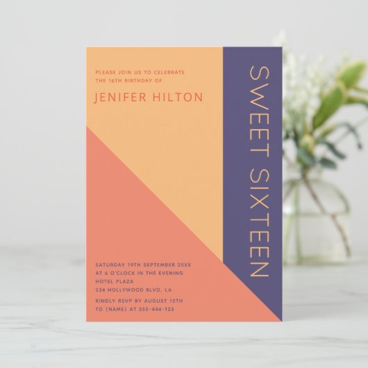 Violet oranje kleurenblok, zoet zestien kaart (Staand voorkant)