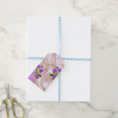 Violet Paars-Aquarel Rozen op Roze Zijde Cadeaulabel (Met Touw)