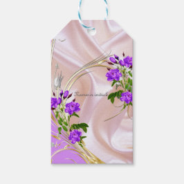 Violet Paars-Aquarel Rozen op Roze Zijde Cadeaulabel
