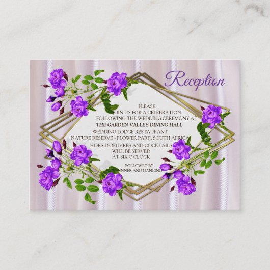 Violet Paars-Aquarel Rozen op Roze Zijde Informatiekaartje (Voorkant)