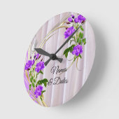 Violet Paars-Aquarel Rozen op Roze Zijde Ronde Klok (Hoek)