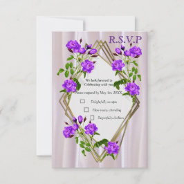 Violet Paars-Aquarel Rozen op Roze Zijde RSVP Kaartje