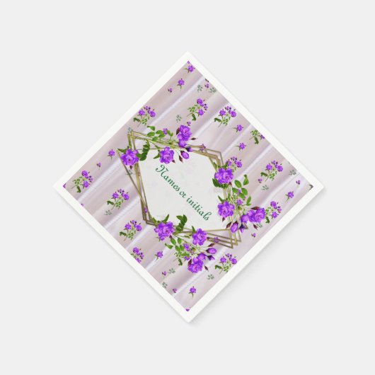 Violet Paars-Aquarel Rozen op Roze Zijde Servet (Hoek)