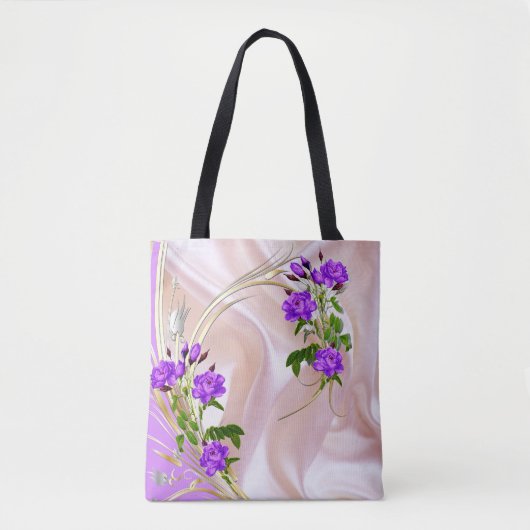Violet Paars-Aquarel Rozen op Roze Zijde Tote Bag (Voorkant)