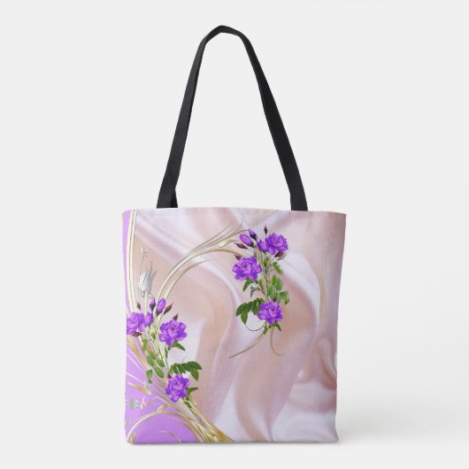 Violet Paars-Aquarel Rozen op Roze Zijde Tote Bag (Achterkant)