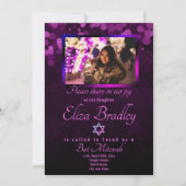 Violet, Paars Bat Mitzvah Invite w/Star van David Kaart (Voorkant)