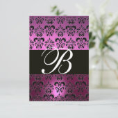 VIOLET PAARS BLACK DAMASK MONOGRAM RSVP wit (Staand voorkant)