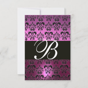VIOLET PAARS BLACK DAMASK MONOGRAM RSVP wit Kaartje