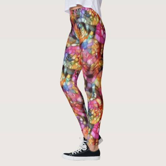 Violet Paars blauw roze zwart bubbels Kunstpatroon Leggings (Links)
