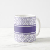 Violet Paars Damask Patroon - Aangepaste naam Koffiemok (Voorkant rechts)