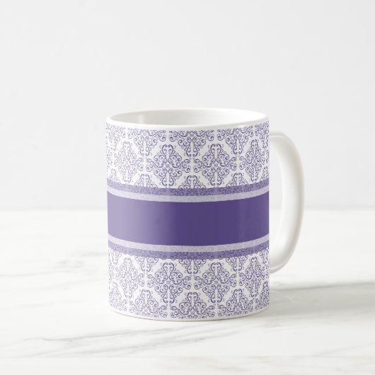 Violet Paars Damask Patroon - Aangepaste naam Koffiemok (Voorkant rechts)