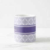 Violet Paars Damask Patroon - Aangepaste naam Koffiemok (Center)