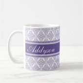 Violet Paars Damask Patroon - Aangepaste naam Koffiemok (Links)