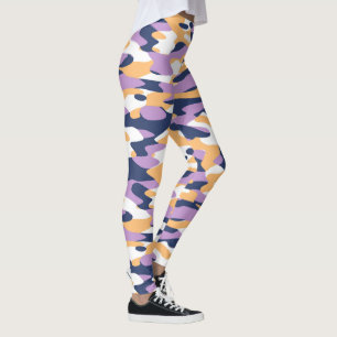 Violet Paars donkerblauw gele camouflage patroon Leggings