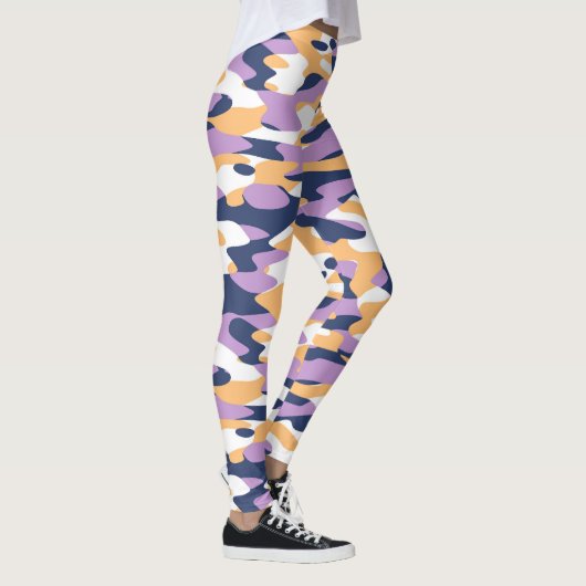 Violet Paars donkerblauw gele camouflage patroon Leggings (Rechts)
