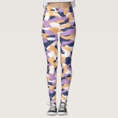 Violet Paars donkerblauw gele camouflage patroon Leggings (Voorkant)
