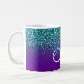 Violet Paars en Blauwgroen Ombre Glitter Monogramm Koffiemok (Links)